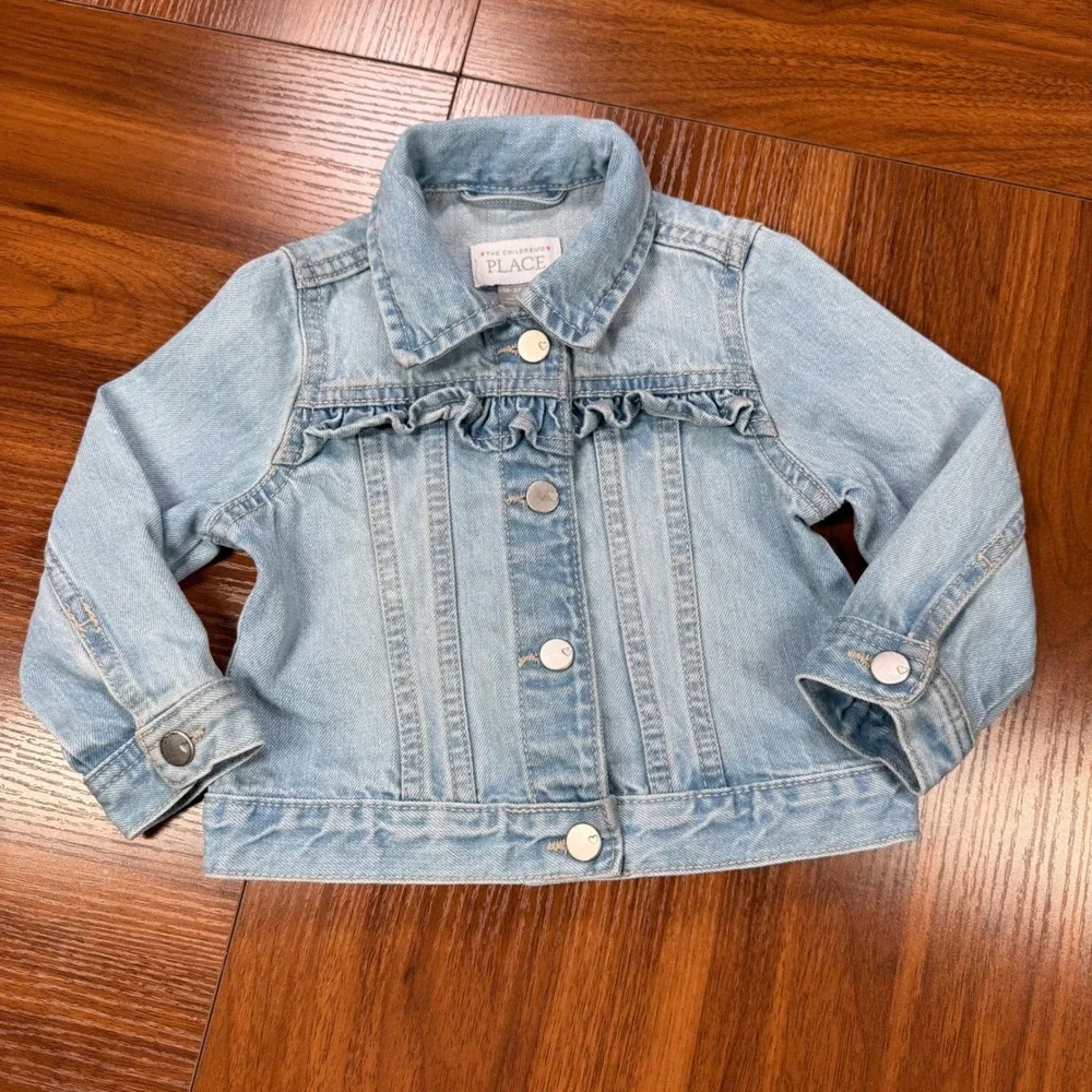 The Children's Place Girls Light Wash Ruffle Denim Jacket 18-24M Light Blue